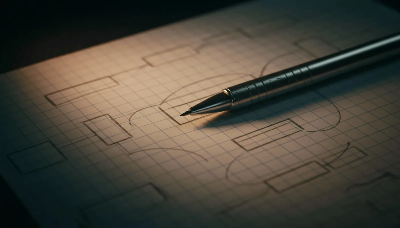 A system flow sketched in pencil on graph paper before anything is built